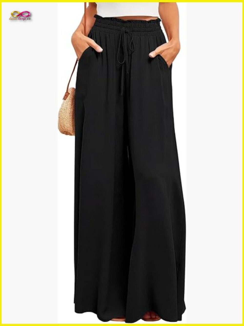High Waisted Wide Leg Palazzo Pants Flowy Lounge Trousers with Pockets Y2K
